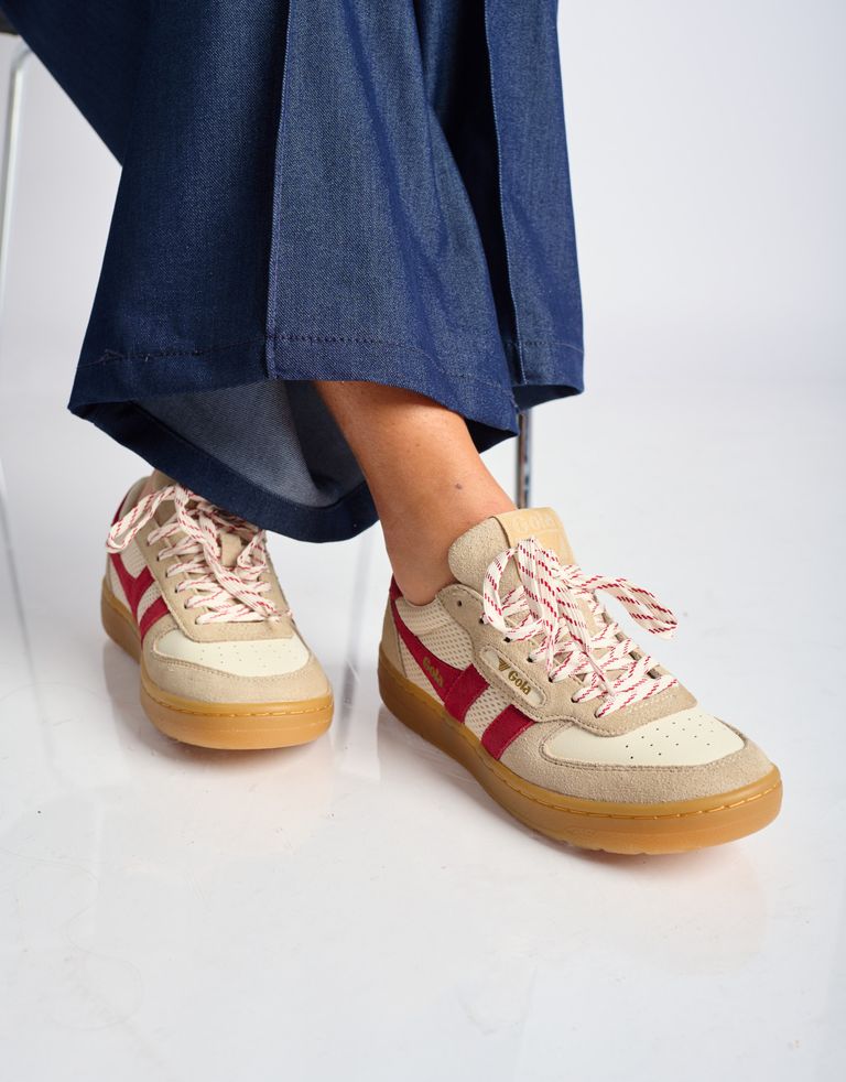 נעלי נשים - Gola - סניקרס בד וזמש HAWK 83 - לבן   אדום2