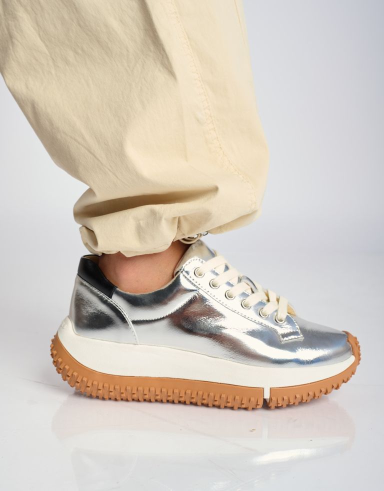 נעלי נשים - 4CCCCEES - סניקרס עור KAPOK SOON - כסף3