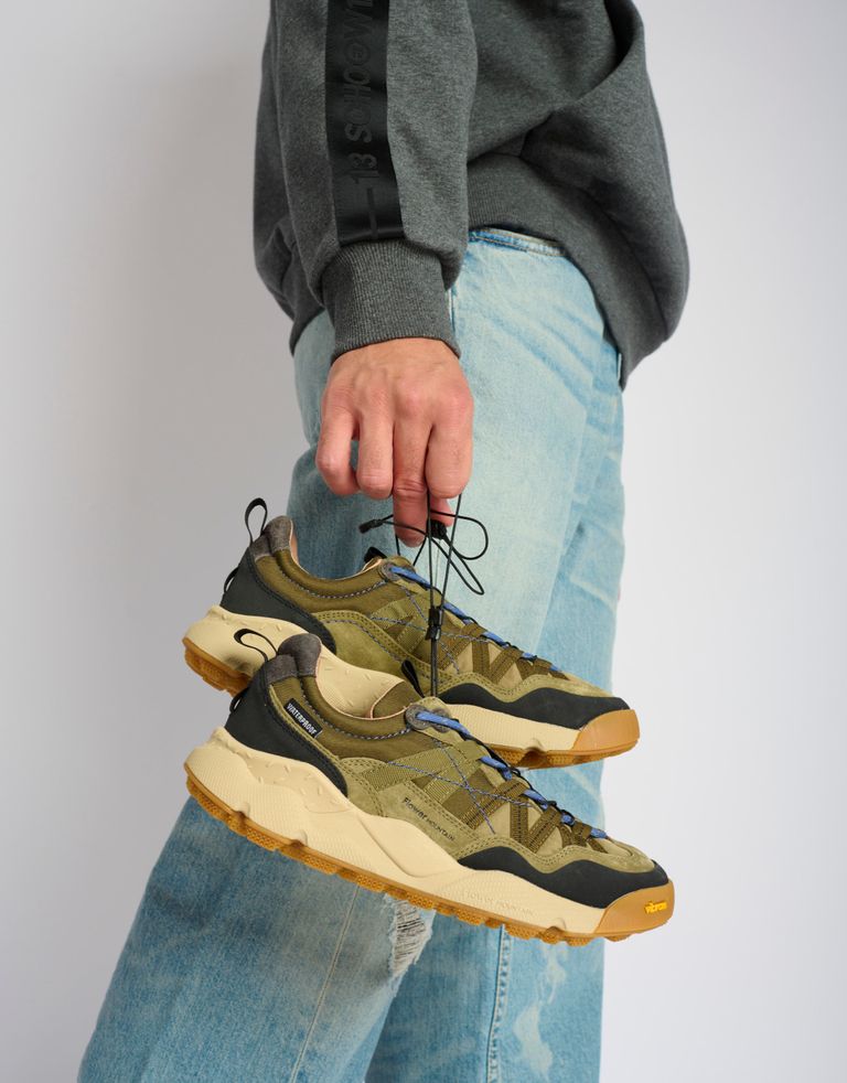 נעלי גברים - Flower Mountain - סניקרס זמש ובד IWANO - חאקי3