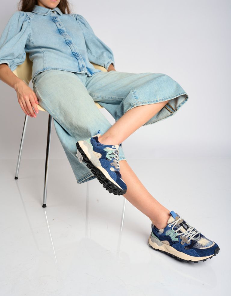 נעלי נשים - Flower Mountain - סניקרס עור וצמר YAMANO - כחול1