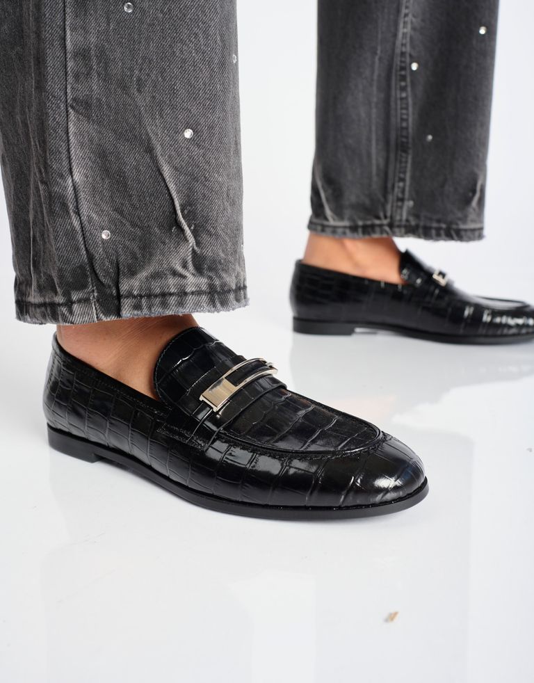 נעלי נשים - Jeffrey Campbell - מוקסינים LOAFED  קרוקו - שחור4