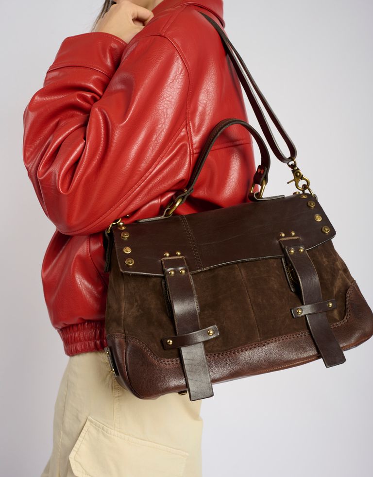 A.S. 98 - תיק עור וזמש שתי רצועות - חום כהה3