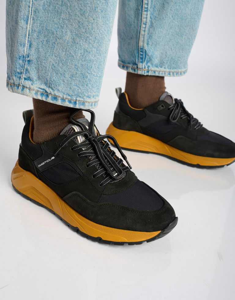 נעלי גברים -  - סניקרס זמש ובד STRIDER - שחור כתום4