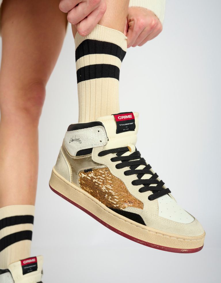 נעלי נשים - Crime London - סניקרס IGGY  גבוהות - לבן   זהב1