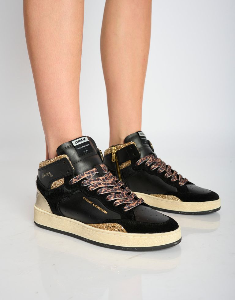 נעלי נשים - Crime London - סניקרס IGGY  גבוהות - שחור   זהב3