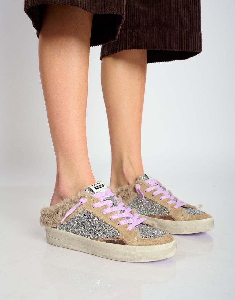 נעלי נשים - Crime London - כפכפים עם פרווה ALANIS - כסף4