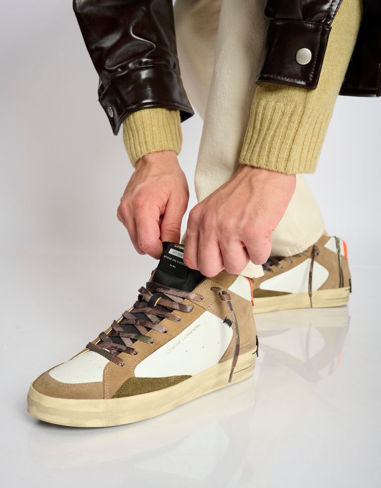 נעלי גברים - Crime London - סניקרס ALBIE גבוהות - לבן   חום1